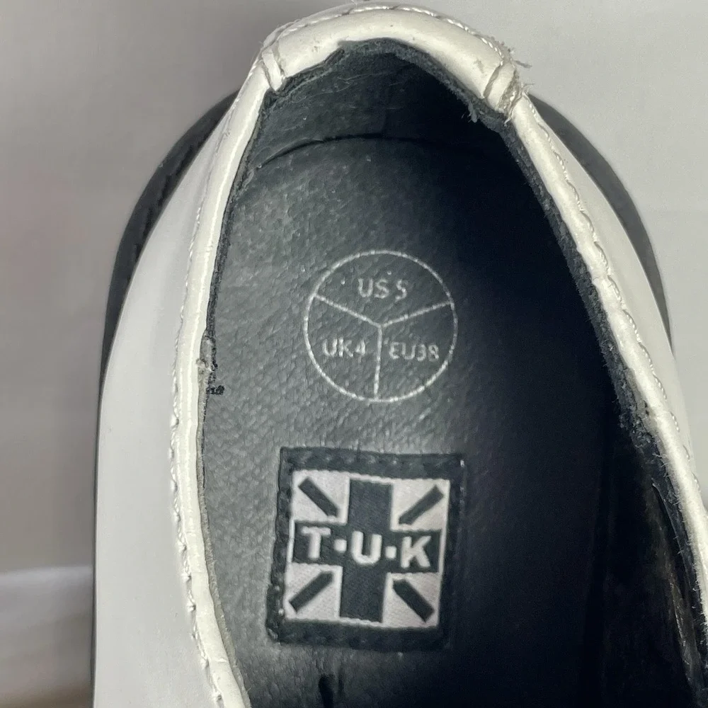 T.U.K. Mondo Creeper Platform‎ Shoes Womens 7 White Black Leather Goth Punk